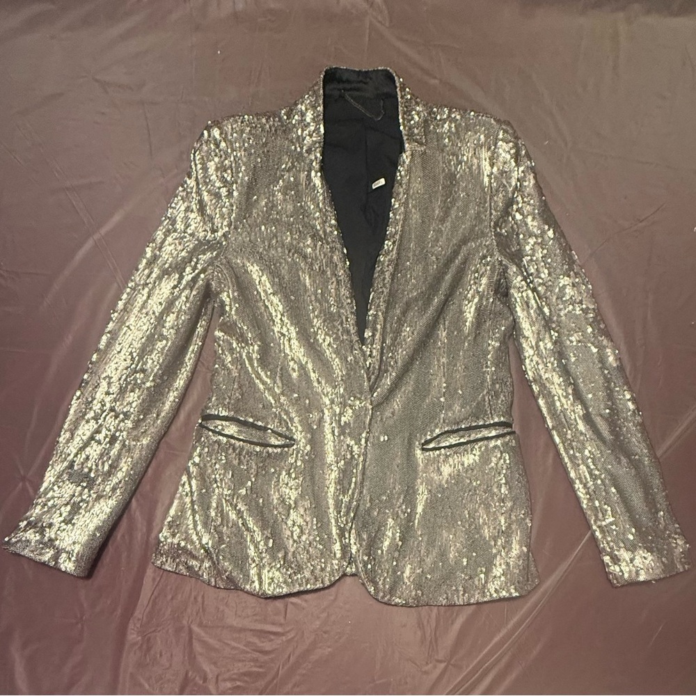 All Saints Leigh Metallic Silver Sequin Blazer Size 6/Small MSRP $498 - Picture 6 of 10
